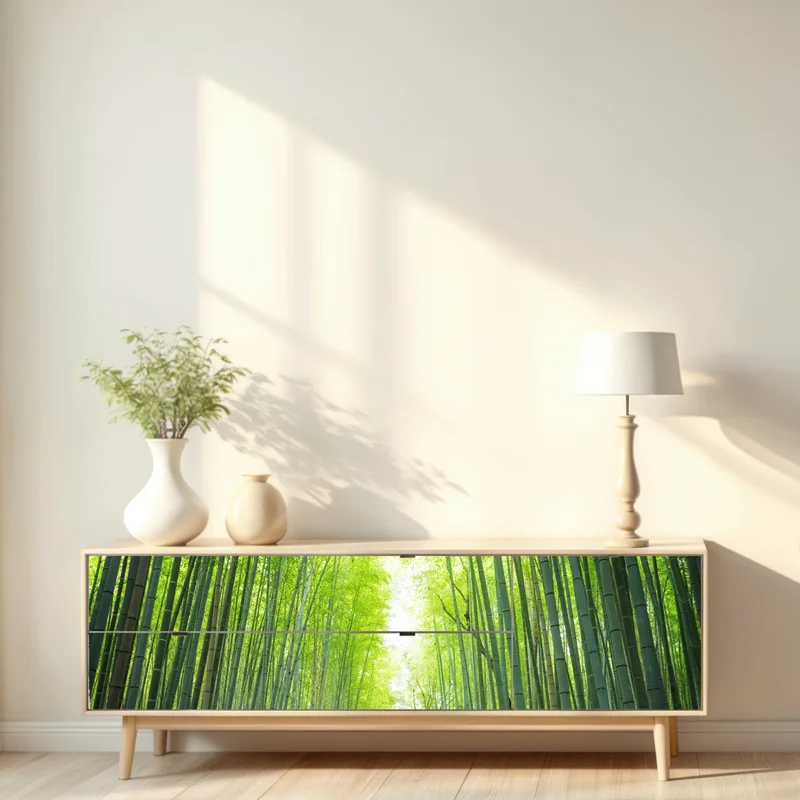 Repositionierbarer Aufkleber weg durch den bambushain von Arashiyama