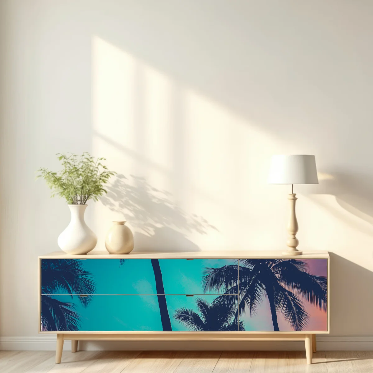 Repositionierbarer Aufkleber vintage palmen auf Hawaii bei sonnenuntergang Repositionierbarer Aufkleber vintage palmen auf Hawaii bei sonnenuntergang