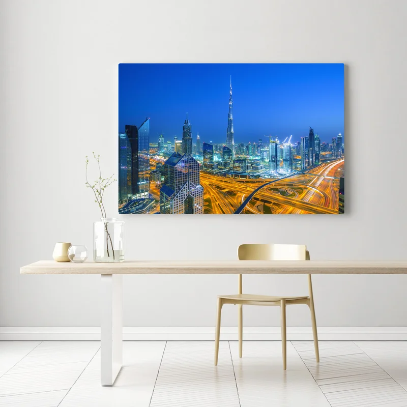 Leinwandbild Dubai skyline bei dämmerung Leinwandbild Dubai skyline bei dämmerung