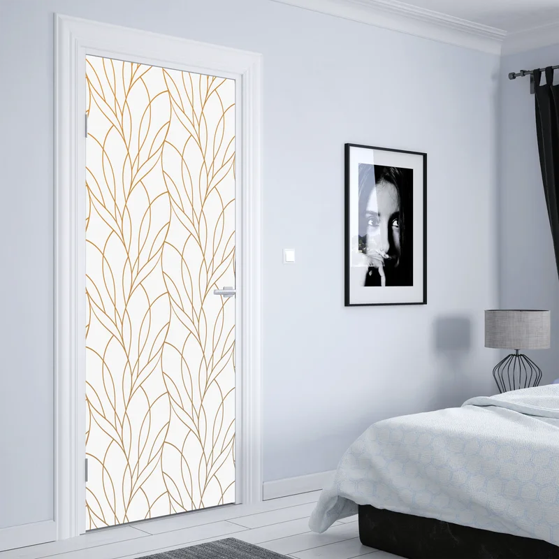 Türaufkleber goldenes blattmuster auf weißem hintergrund