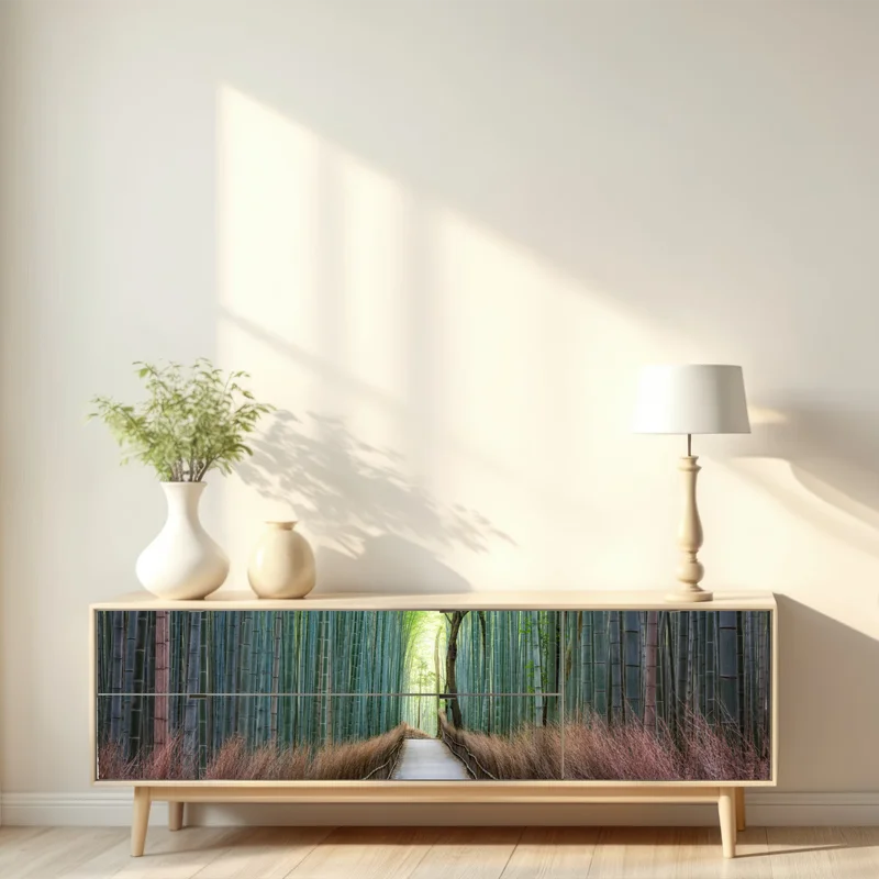 Repositionierbarer Aufkleber ruhiger bambuswaldweg