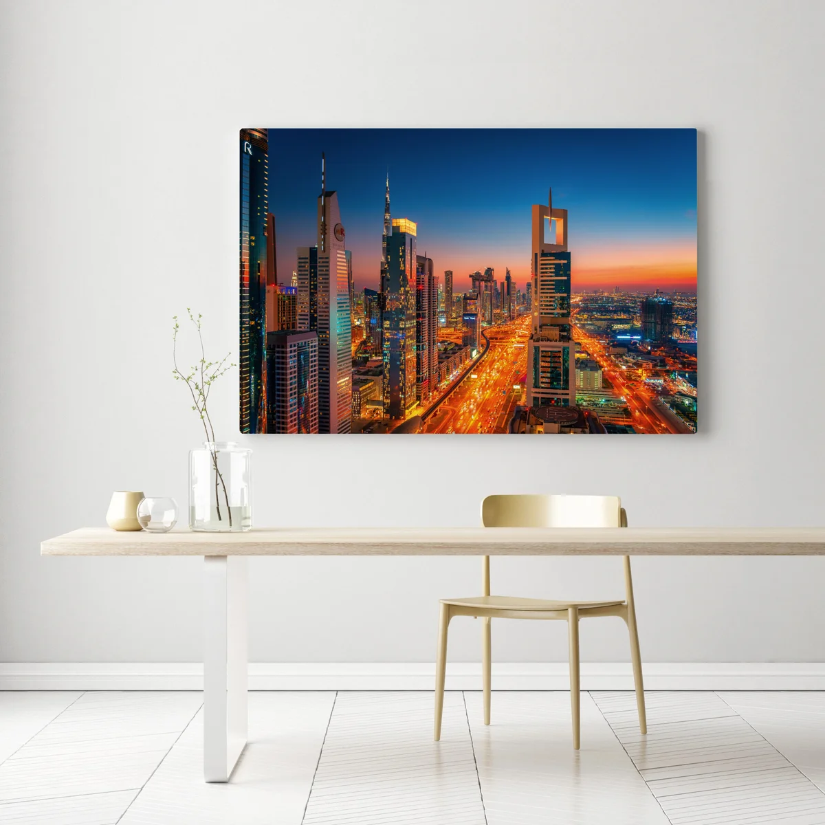 Leinwandbild Dubai skyline bei dämmerung Leinwandbild Dubai skyline bei dämmerung