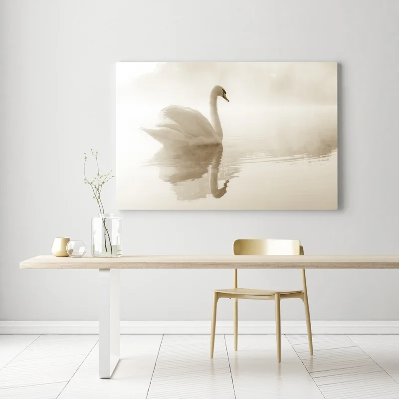 Leinwandbild eleganter schwan im nebel Leinwandbild eleganter schwan im nebel