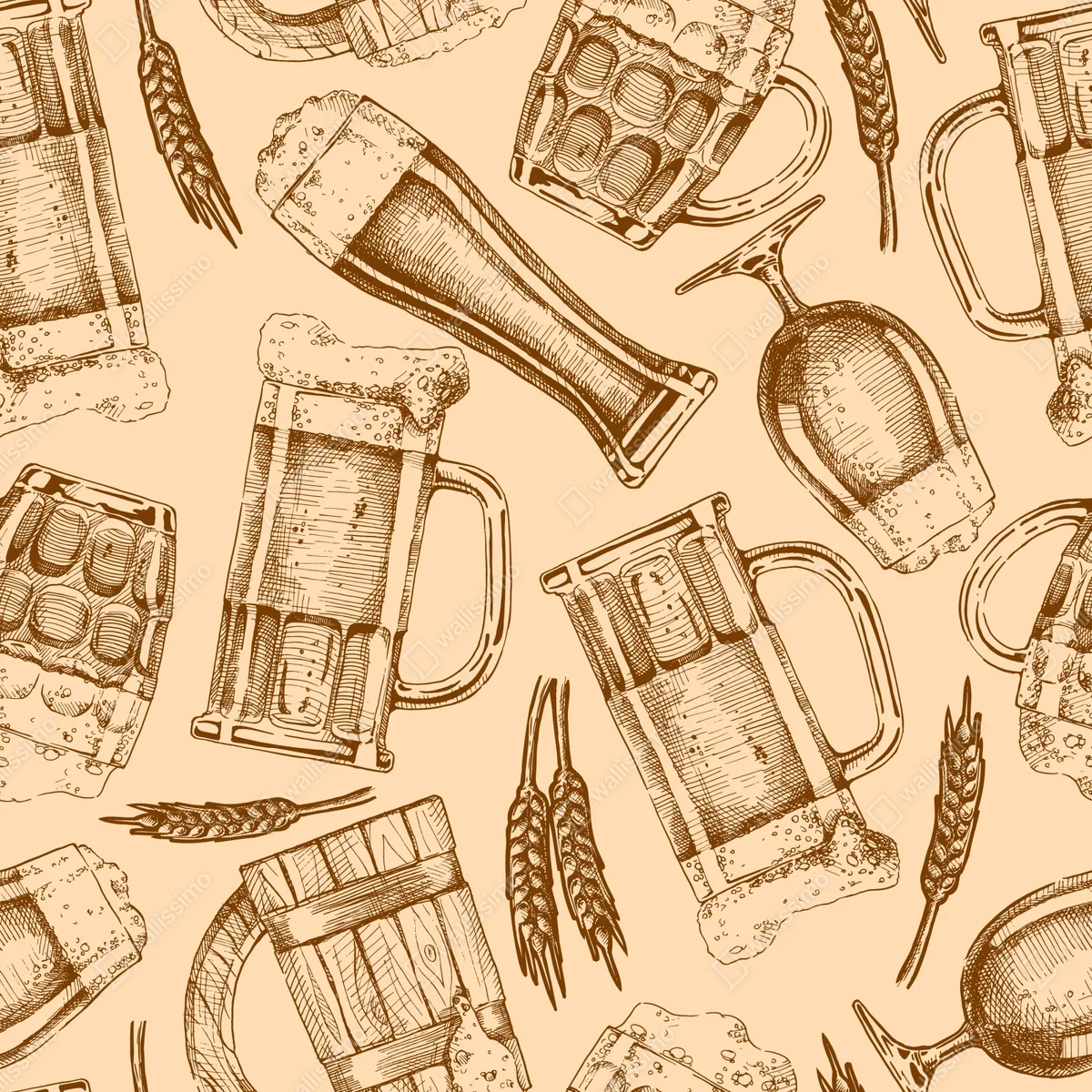 Fototapete retro muster mit bierkrügen Fototapete retro muster mit bierkrügen