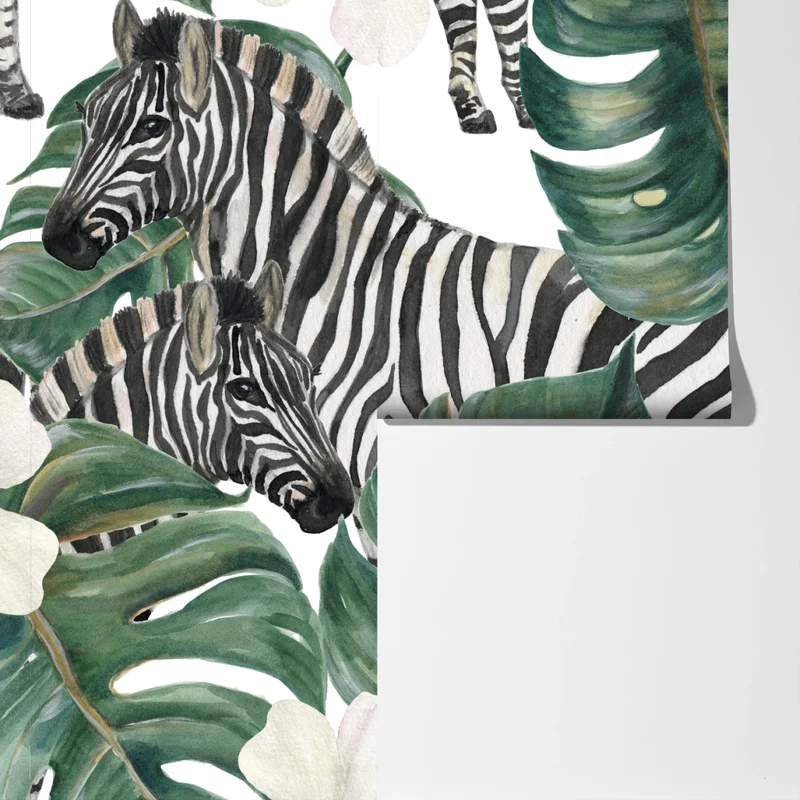 Fototapete tropisches zebramotiv mit monsterablättern Fototapete tropisches zebramotiv mit monsterablättern