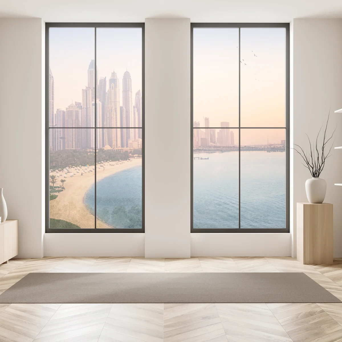 Naklejka na okno Dubaj panorama miasta o zachodzie słońca Naklejka na okno Dubaj panorama miasta o zachodzie słońca