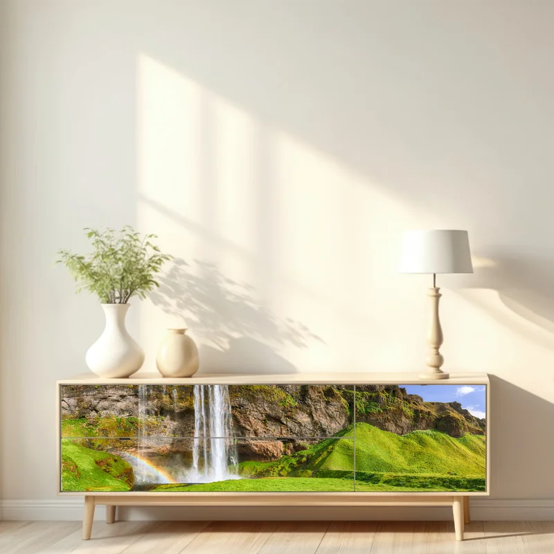 Repositionierbarer Aufkleber Seljalandsfoss wasserfall panorama
