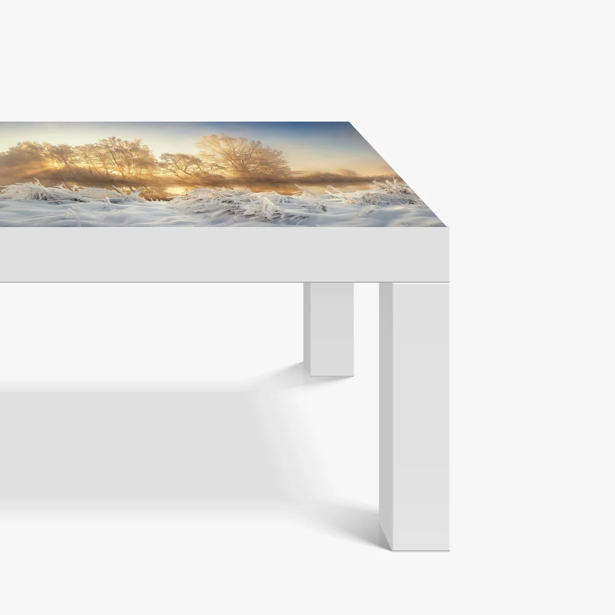 Tischaufkleber und Schreibtischaufkleber goldener wintersonnenaufgang über dem frostigen fluss Tischaufkleber und Schreibtischaufkleber goldener wintersonnenaufgang über dem frostigen fluss