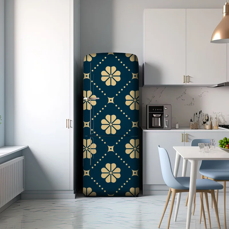 Kühlschrankaufkleber türkis beiges blumen geometrisches muster