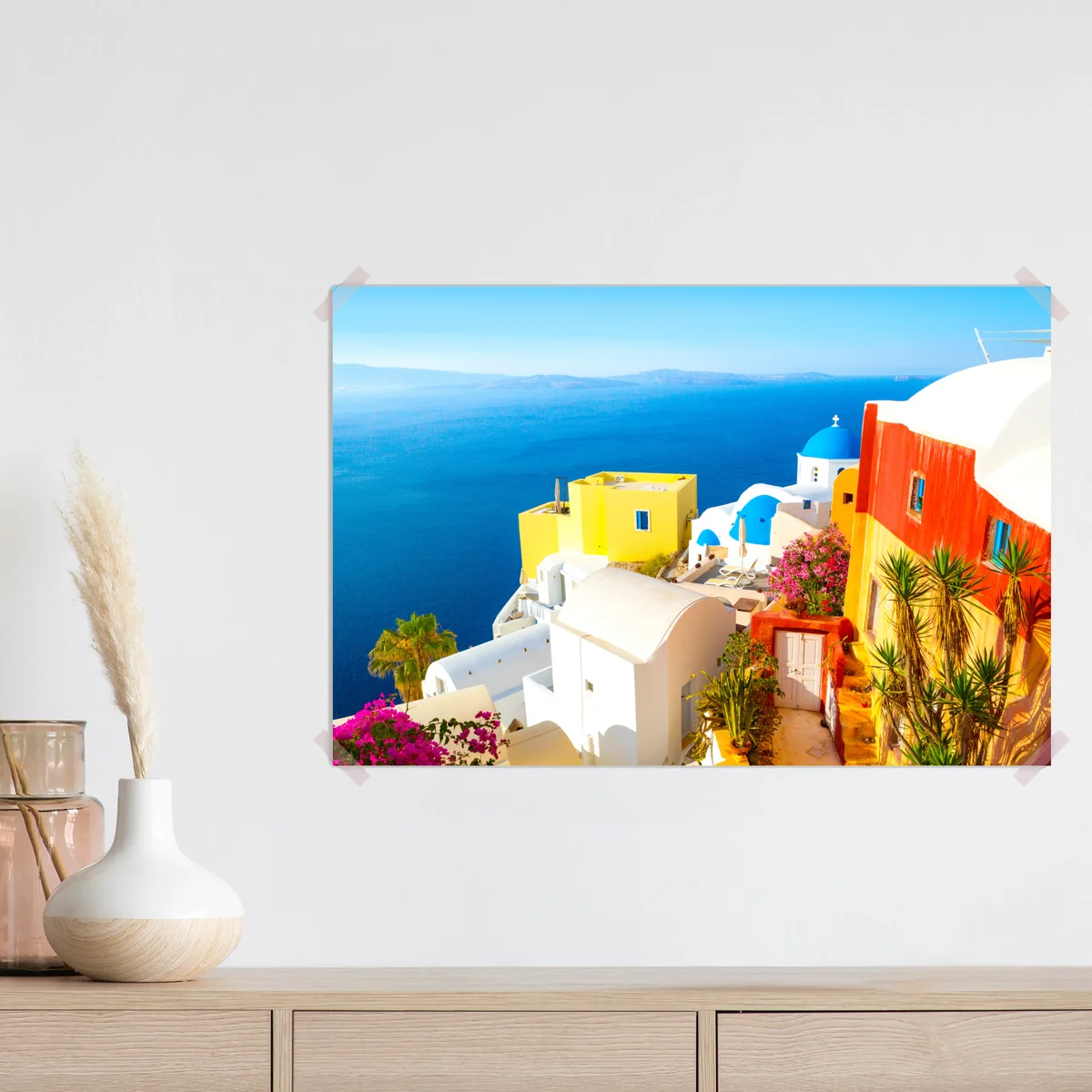 Poster sonniges Santorini küstendorf Poster sonniges Santorini küstendorf