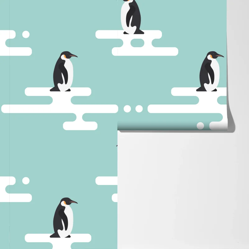 Fototapete süßes pinguinmuster in pastell-türkis Fototapete süßes pinguinmuster in pastell-türkis