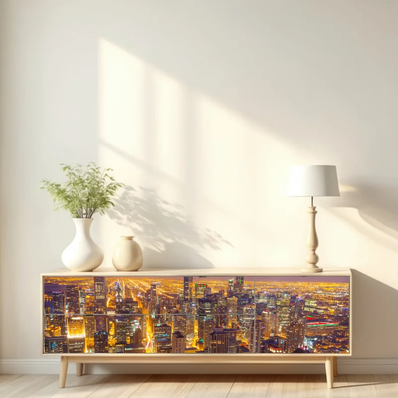 Repositionierbarer Aufkleber Chicago nächtliche skyline panorama