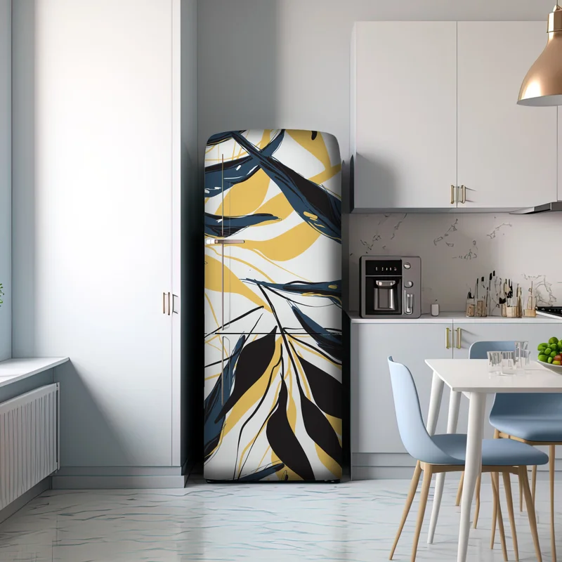 Kühlschrankaufkleber marineblaue und goldene botanische blattkomposition Kühlschrankaufkleber marineblaue und goldene botanische blattkomposition