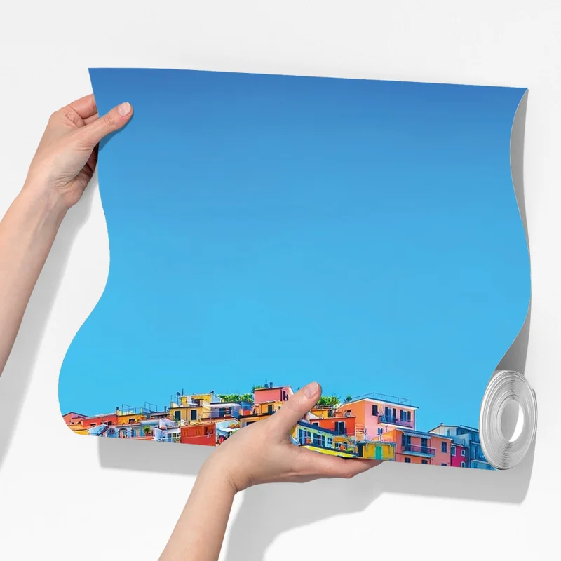 Fototapete buntes mediterranes kliffdorf am meer Fototapete buntes mediterranes kliffdorf am meer