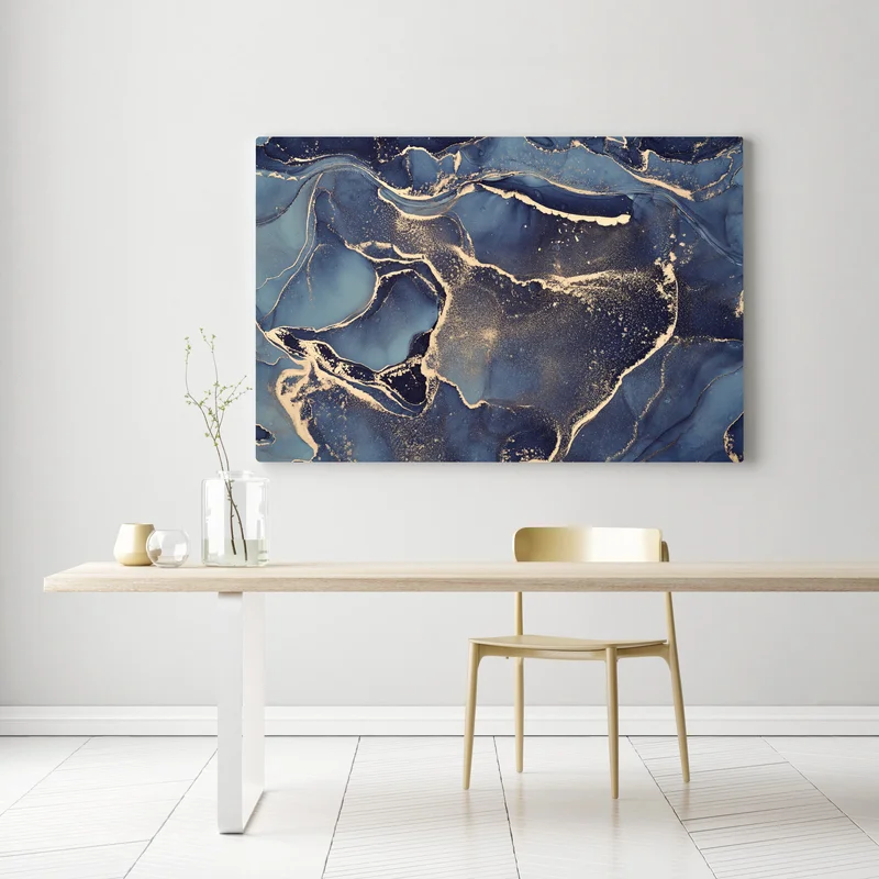 Leinwandbild traumhafte abstrakte fließmalerei in blau und gold Leinwandbild traumhafte abstrakte fließmalerei in blau und gold