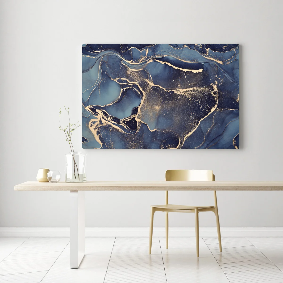 Leinwandbild traumhafte abstrakte fließmalerei in blau und gold Leinwandbild traumhafte abstrakte fließmalerei in blau und gold