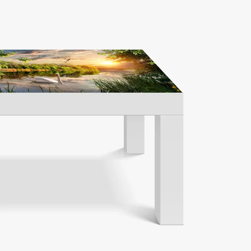 Tischaufkleber und Schreibtischaufkleber sonnenuntergang mit schwan auf stillem see Tischaufkleber und Schreibtischaufkleber sonnenuntergang mit schwan auf stillem see