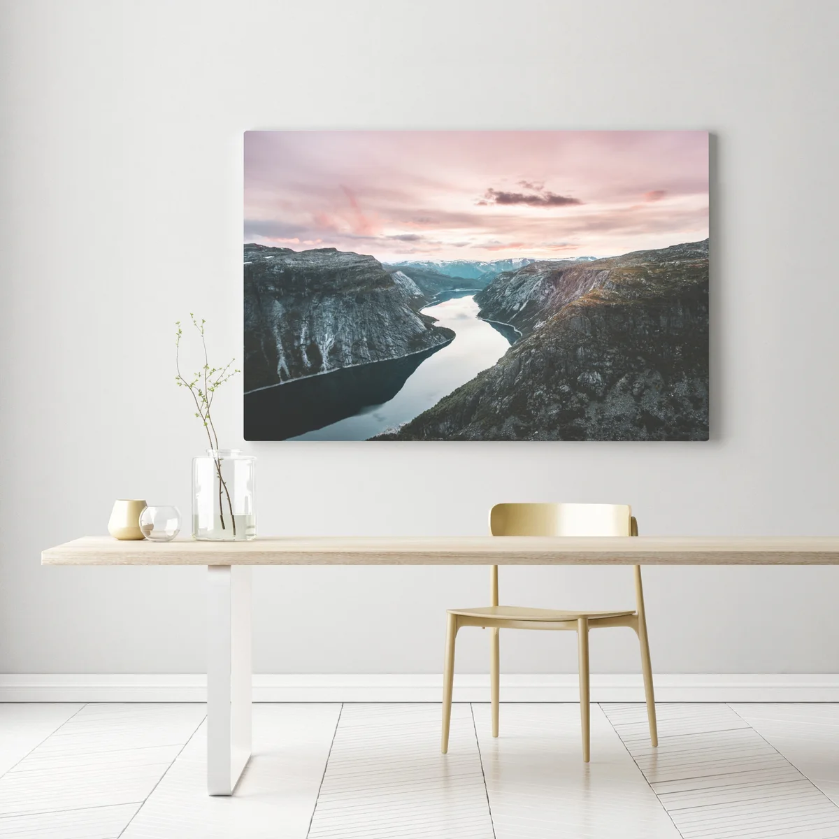 Leinwandbild ruhiger fjord bei sonnenuntergang Leinwandbild ruhiger fjord bei sonnenuntergang