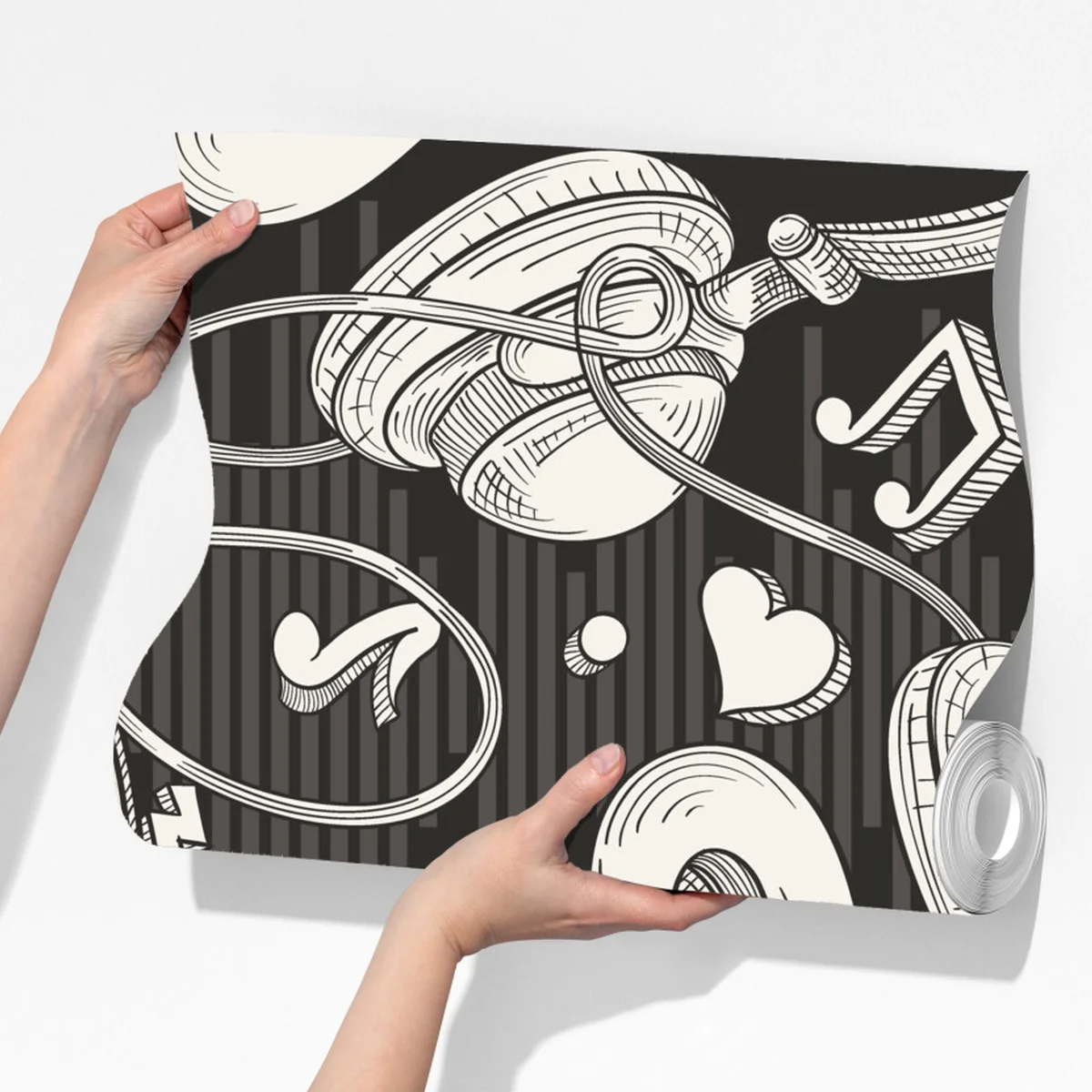 Fototapete monochromatisches muster mit kopfhörern und noten Fototapete monochromatisches muster mit kopfhörern und noten