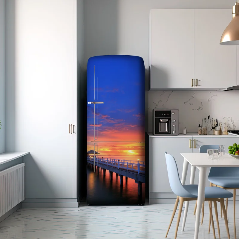 Kühlschrankaufkleber mole bei sonnenuntergang am strand