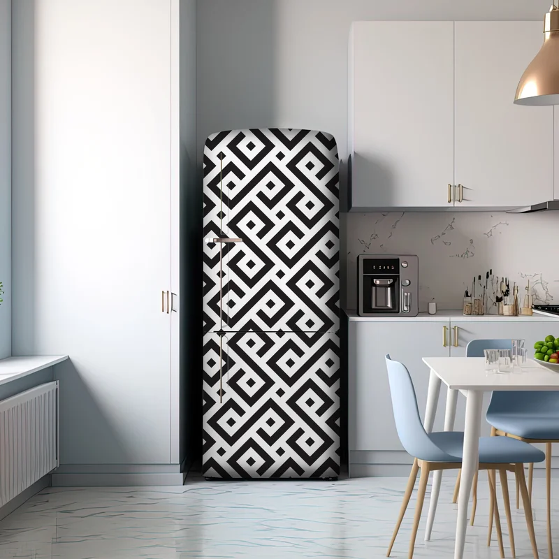 Kühlschrankaufkleber zeitloses schwarz-weiß geometrisches muster