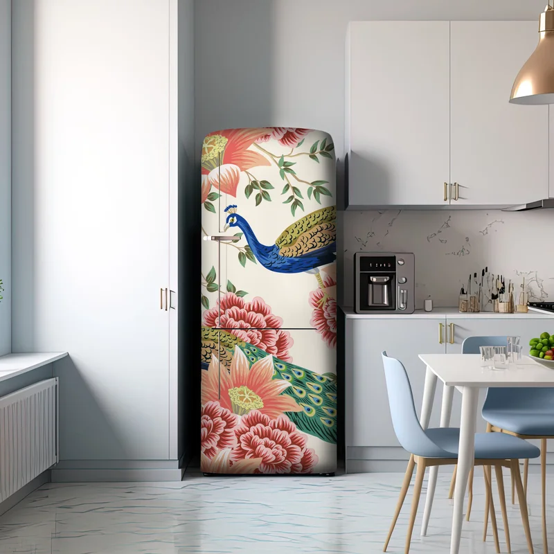 Kühlschrankaufkleber elegantes pfauen- und blumenmuster