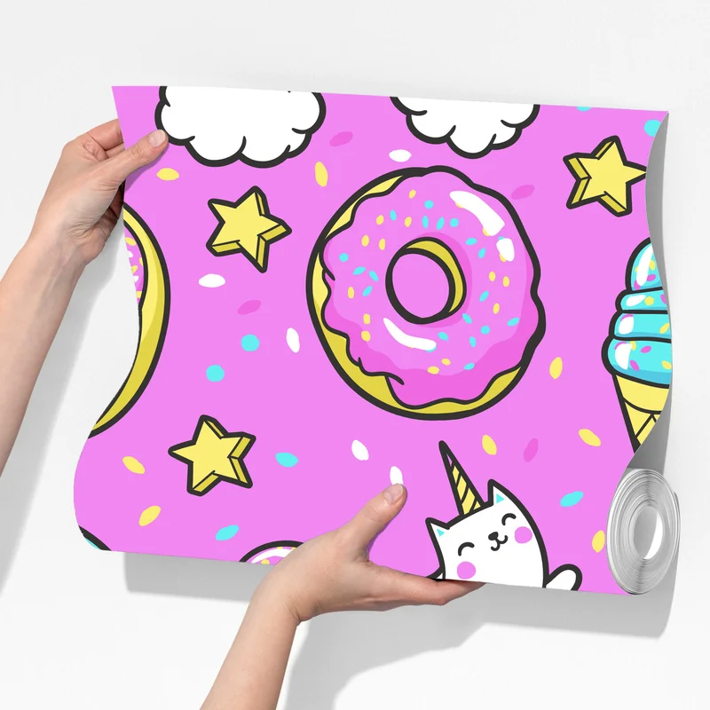 Fototapete pastell einhörner und süßigkeiten Fototapete pastell einhörner und süßigkeiten