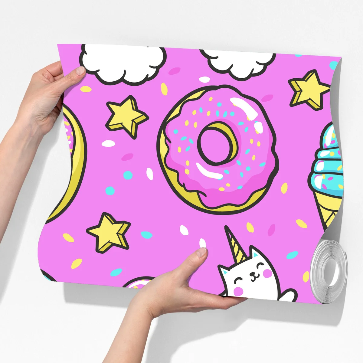 Fototapete pastell einhörner und süßigkeiten Fototapete pastell einhörner und süßigkeiten