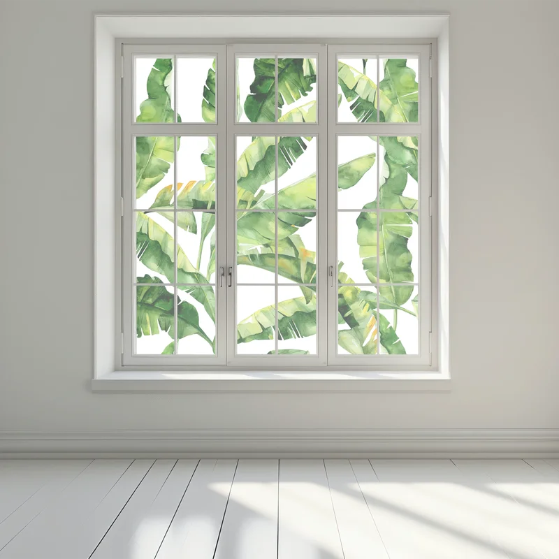 Fensteraufkleber tropisches bananenblatt aquarellmuster