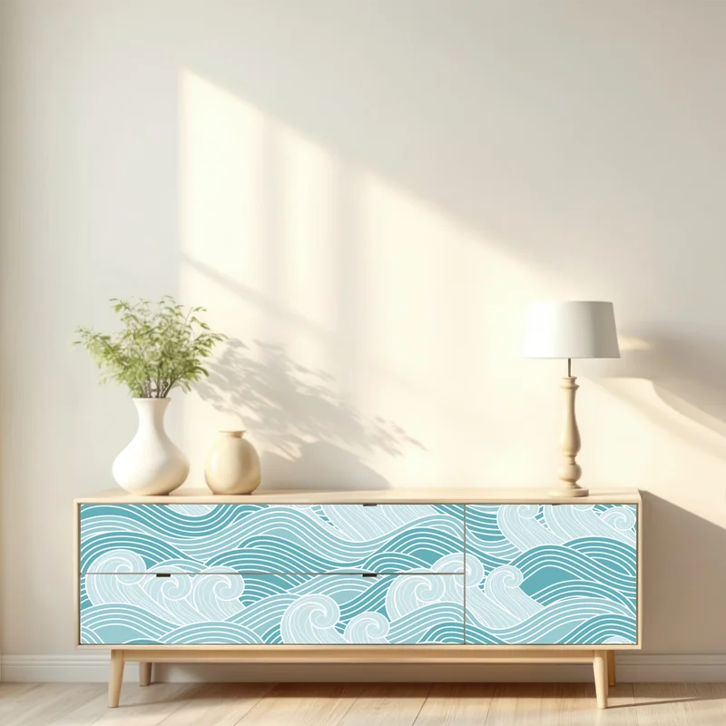 Repositionierbarer Aufkleber ruhiges türkisfarbenes wellenmuster