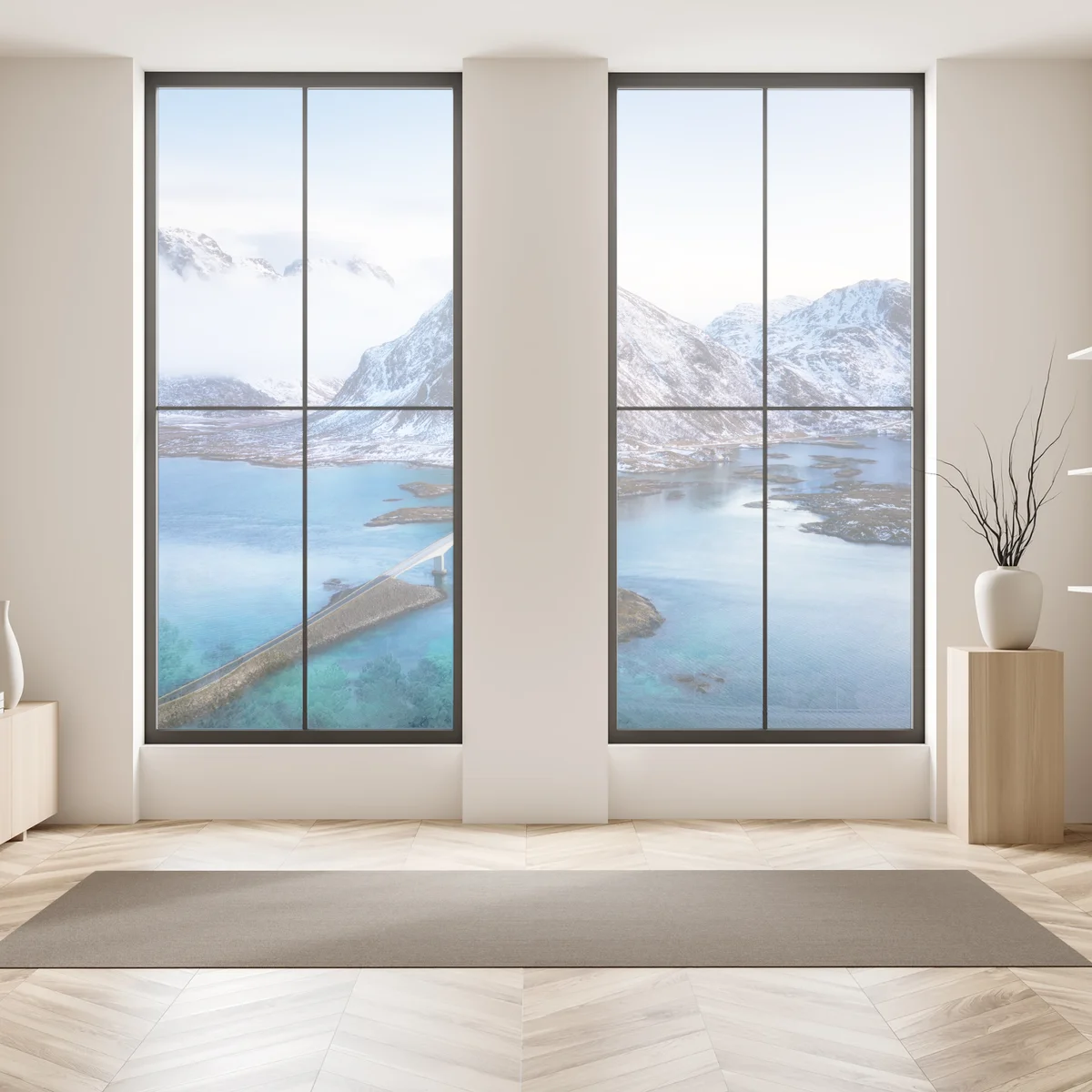 Fensteraufkleber Lofoten brücke und berg aus der luft Fensteraufkleber Lofoten brücke und berg aus der luft