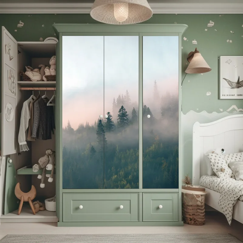 Schrankaufkleber nebliger morgenwald