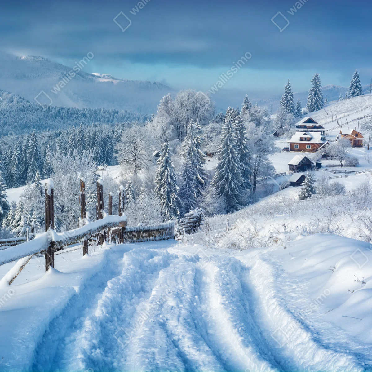 Fototapete winterweg zum alpendorf Fototapete winterweg zum alpendorf