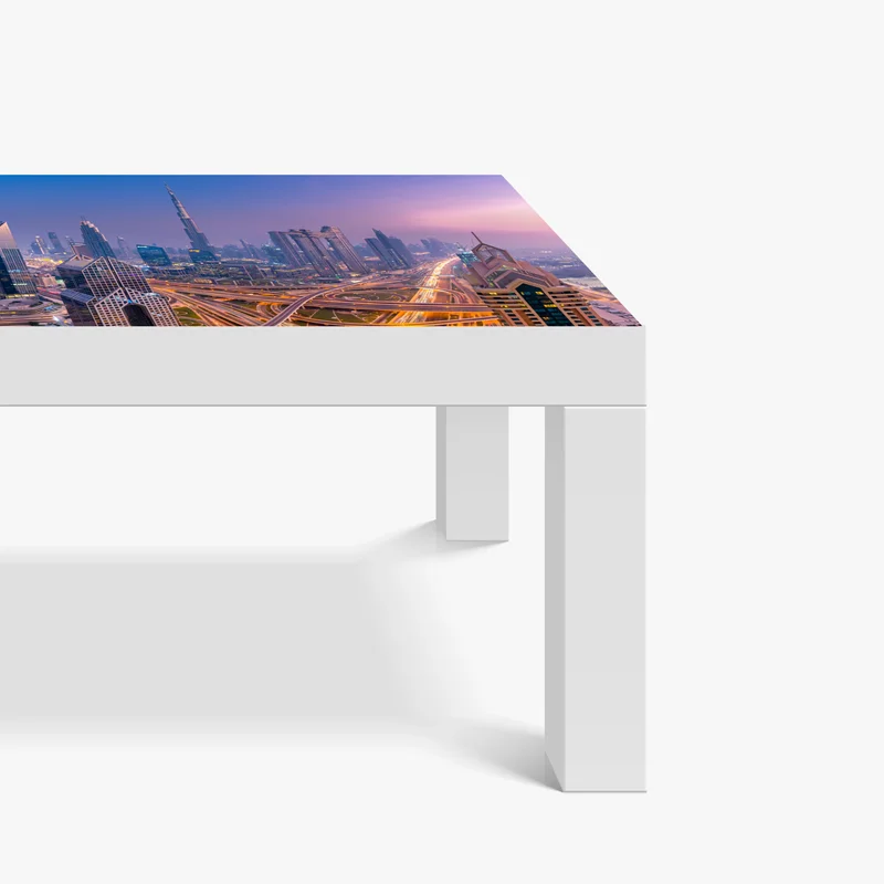 Tischaufkleber und Schreibtischaufkleber panoramablick auf Dubai bei dämmerung