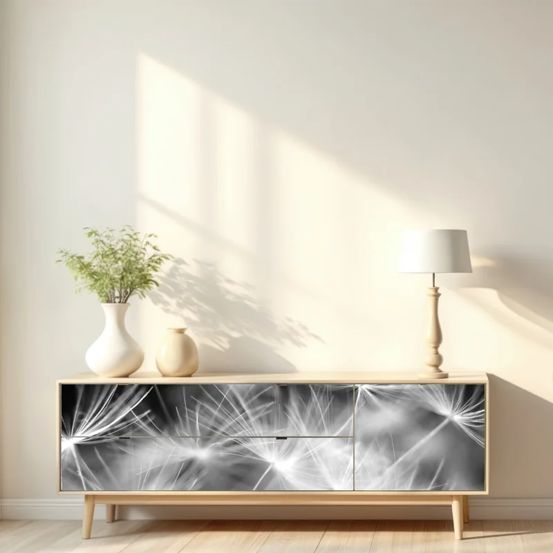 Repositionierbarer Aufkleber zarte löwenzahnsamen in monochrom