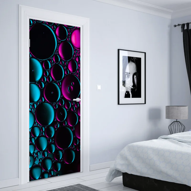 Türaufkleber türkis-magenta blasenmuster