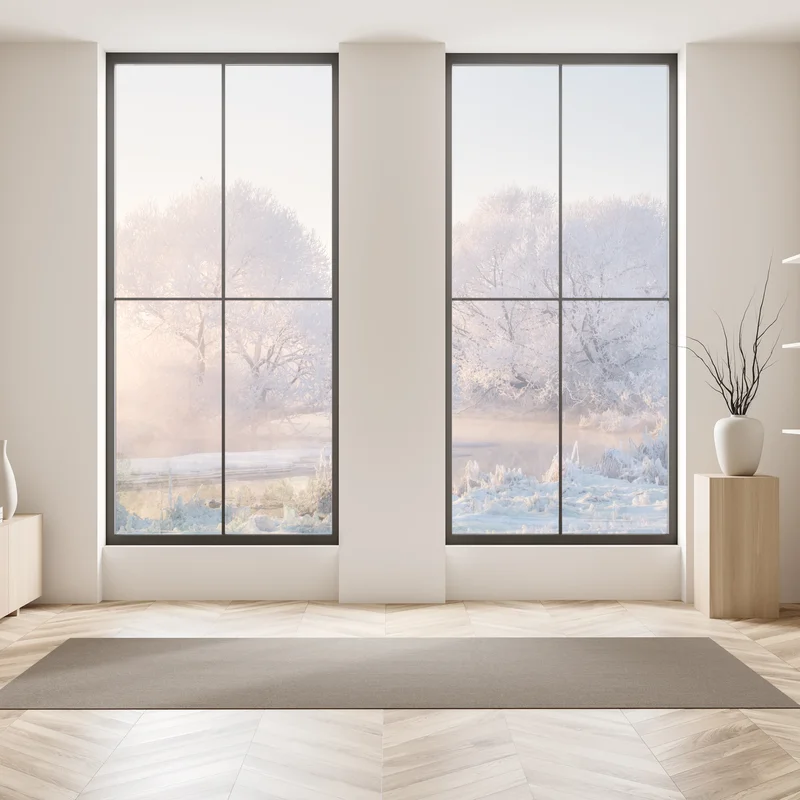 Fensteraufkleber raureifbedeckte bäume bei sonnenaufgang