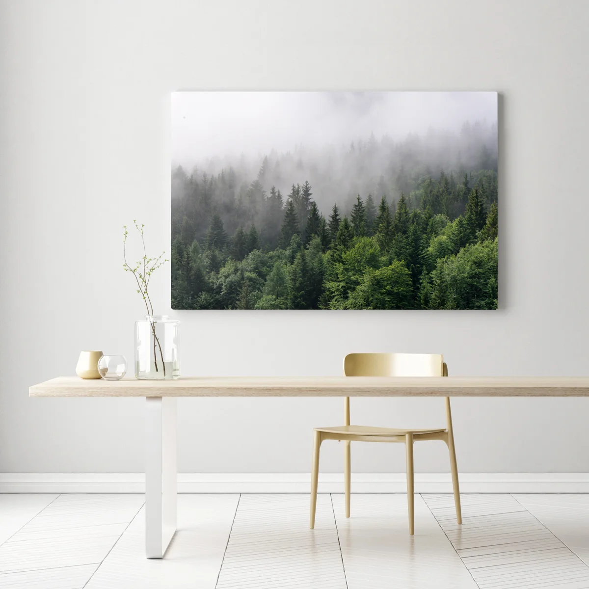 Leinwandbild nebliger immergrüner wald panorama Leinwandbild nebliger immergrüner wald panorama