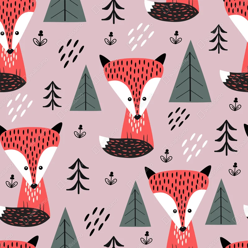 Fototapeta zabawny wzór z lisami w lesie Fototapeta zabawny wzór z lisami w lesie