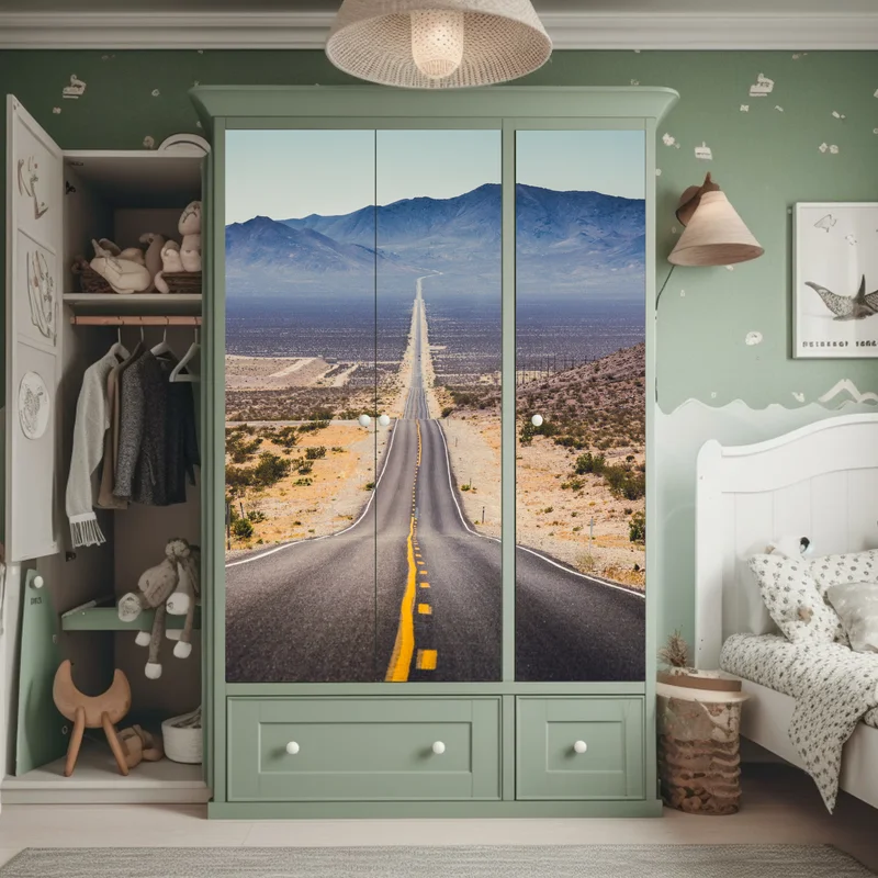 Schrankaufkleber endlose wüstenstraße in die berge Schrankaufkleber endlose wüstenstraße in die berge