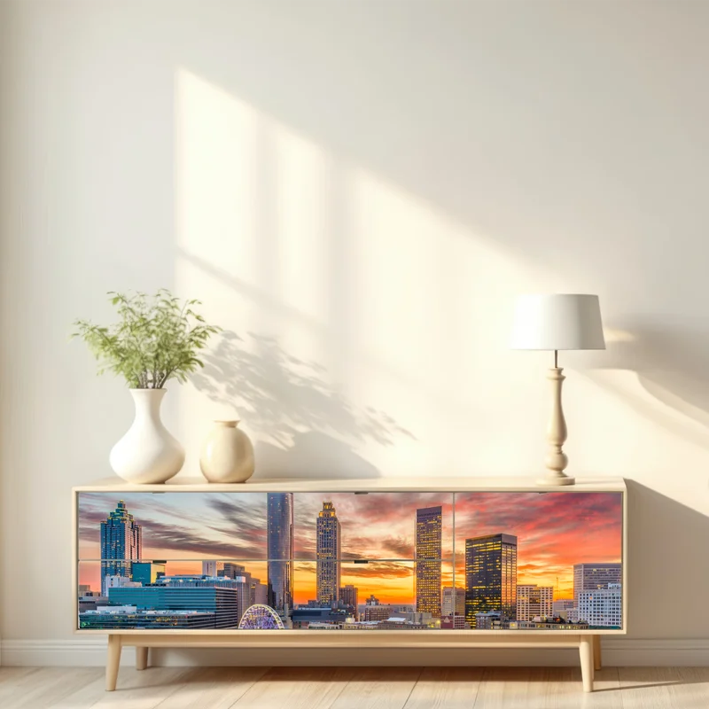 Repositionierbarer Aufkleber Atlanta skyline bei sonnenuntergang