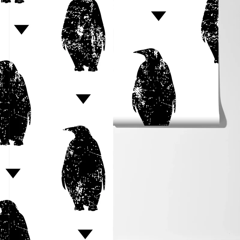 Fototapete schwarzes pinguin-silhouetten-muster Fototapete schwarzes pinguin-silhouetten-muster
