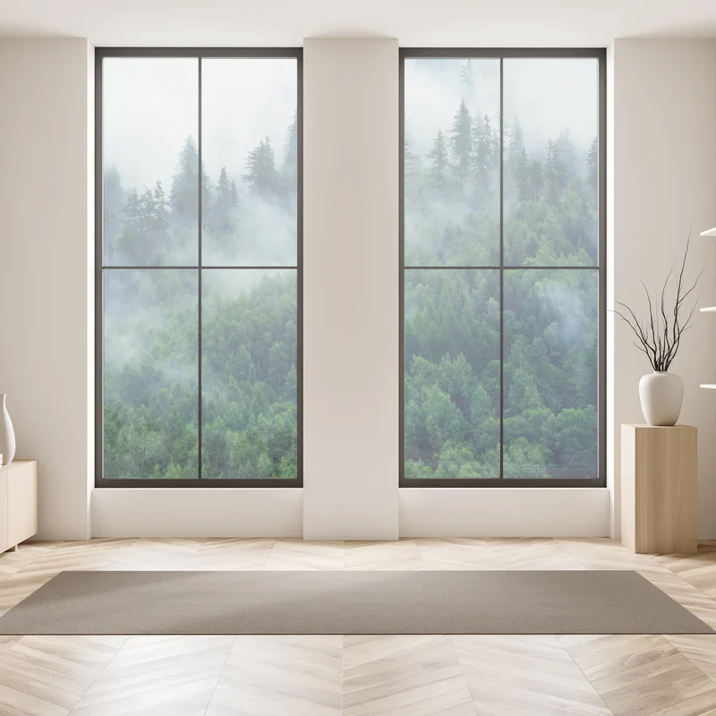 Fensteraufkleber nebliger grüner wald