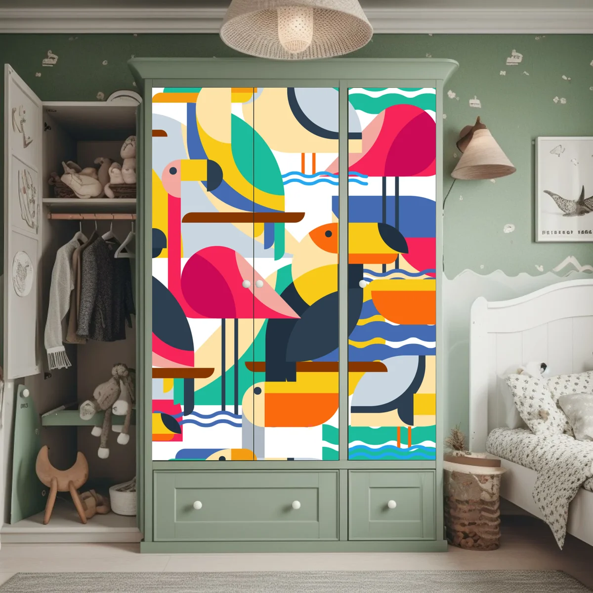 Schrankaufkleber tropisches geometrisches vogelmuster Schrankaufkleber tropisches geometrisches vogelmuster