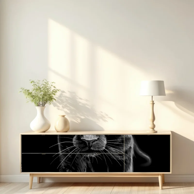 Repositionierbarer Aufkleber schreitender schwarzer panther illustration Repositionierbarer Aufkleber schreitender schwarzer panther illustration