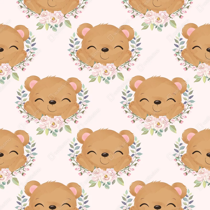 Poster lächelnder teddybär im blumenmuster • Poster bei Wallnifity® Poster lächelnder teddybär im blumenmuster • Poster bei Wallnifity®