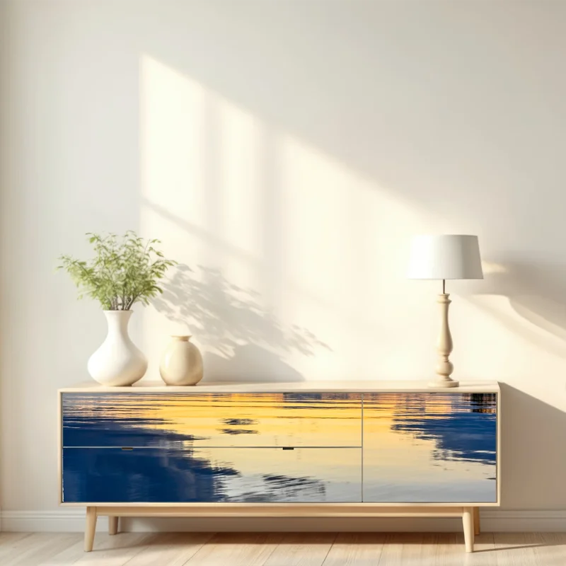 Repositionierbarer Aufkleber ruhige küstenlandschaft bei sonnenuntergang