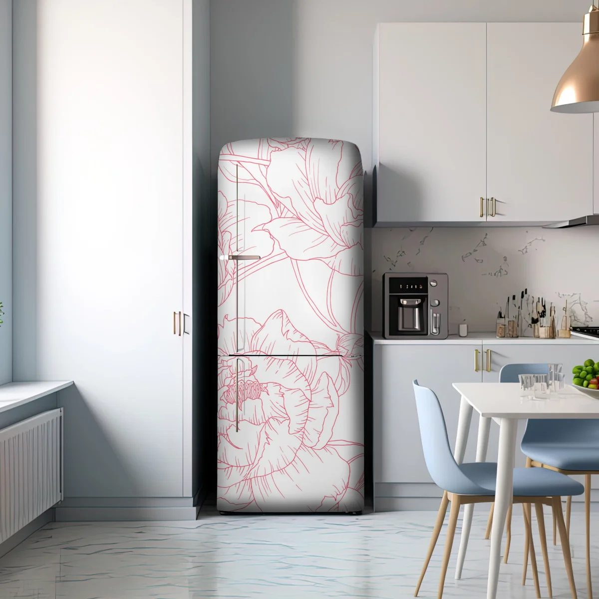 Kühlschrankaufkleber zartes rosa paeonien-line-art-muster Kühlschrankaufkleber zartes rosa paeonien-line-art-muster