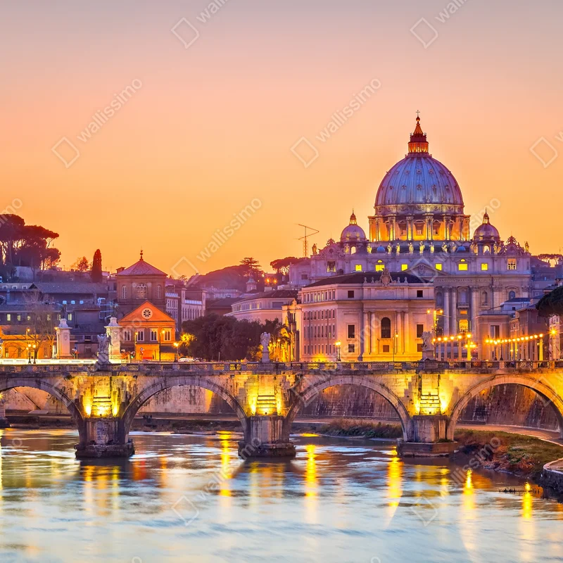 Leinwandbild sonnenuntergang über dem Petersdom und dem Tiber Leinwandbild sonnenuntergang über dem Petersdom und dem Tiber
