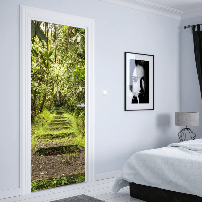 Türaufkleber pfad durch üppigen dschungel